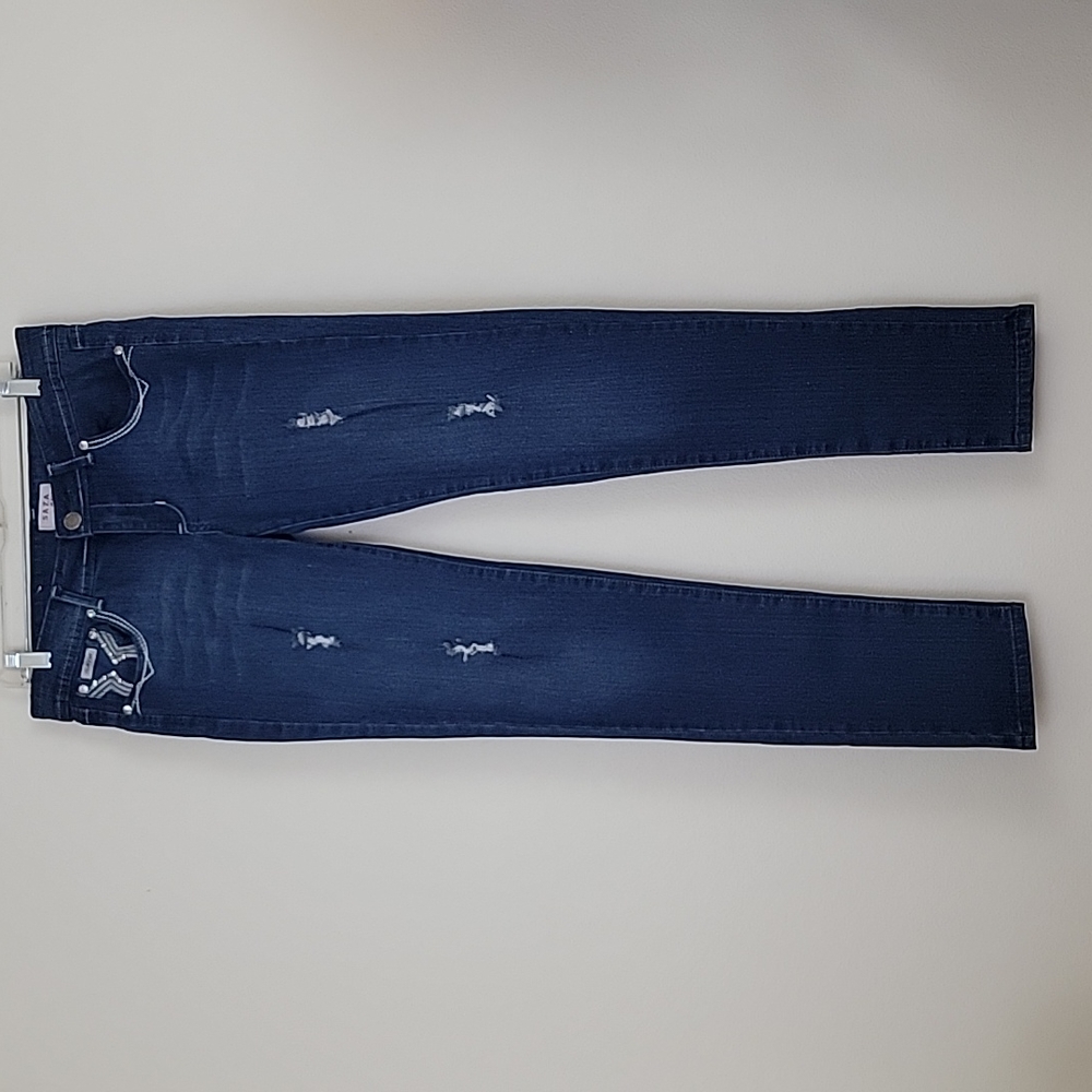 Saza Distressed Embroidered Bling Skinny Blue Jeans Juniors 13